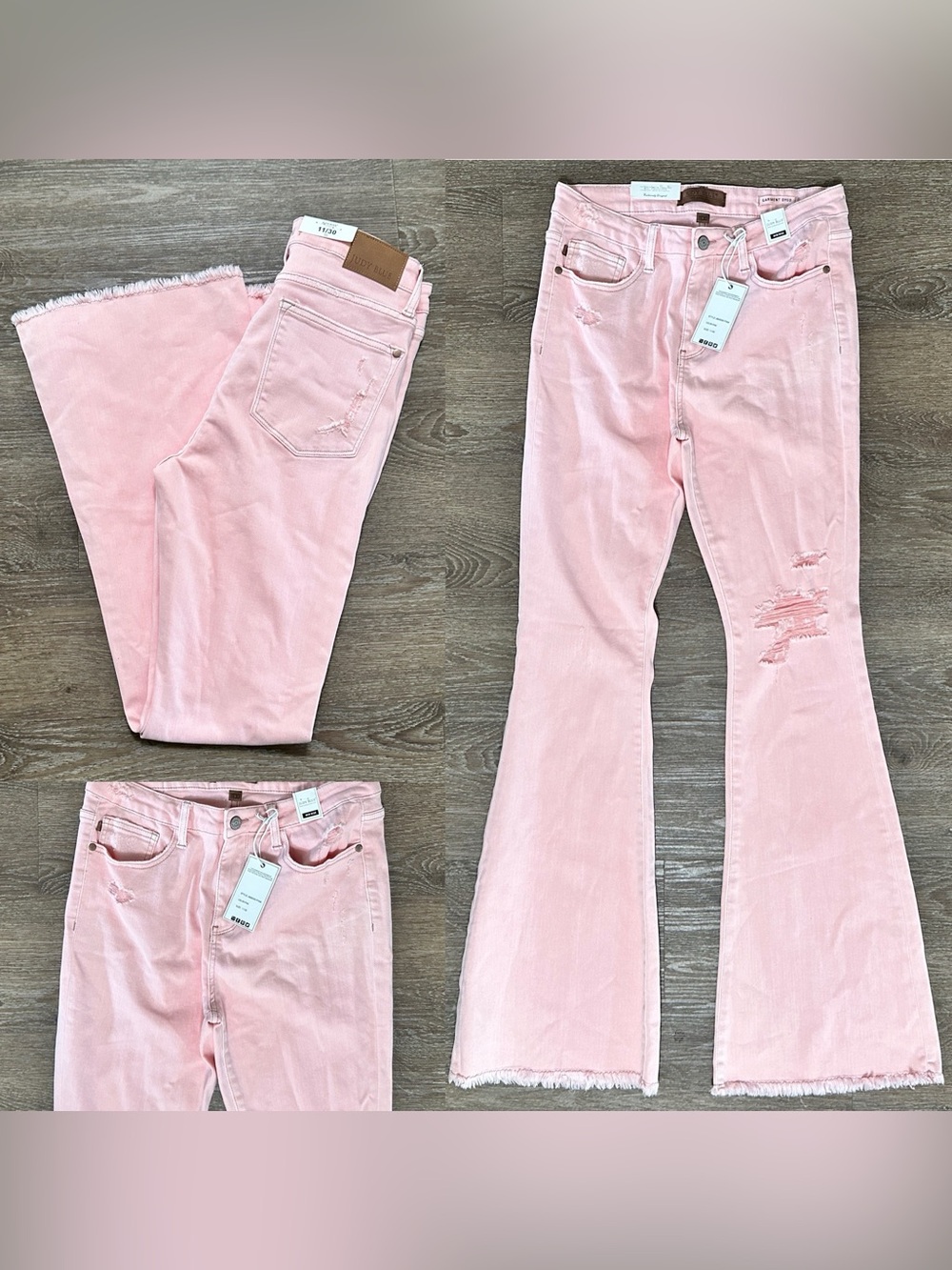 Judy Blue Pretty in Pink Mid-Rise Distressed Jeans Flare Size 11/30 - Picture 3 of 16